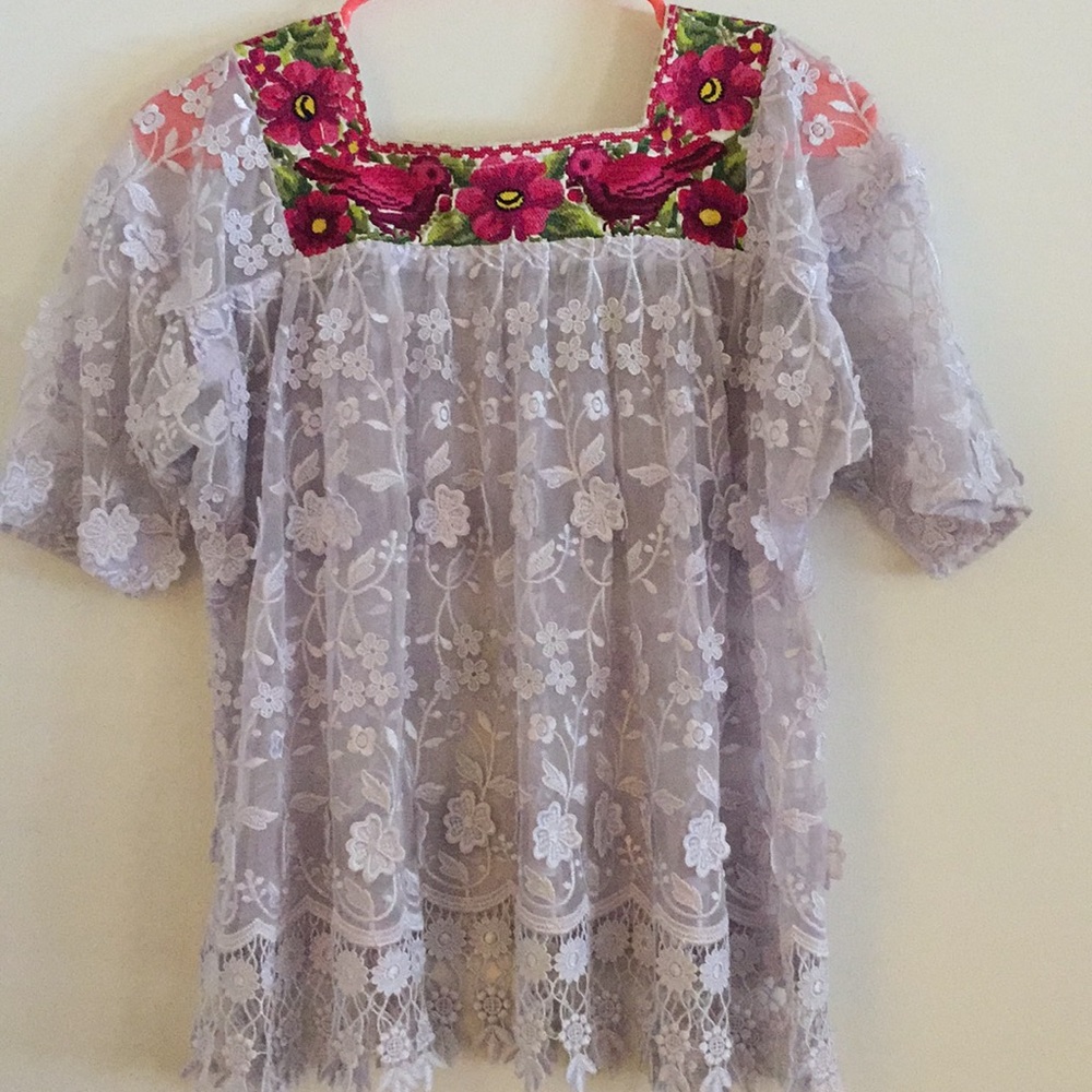 Guatemalan huipil/coverup/sheer lace shirt